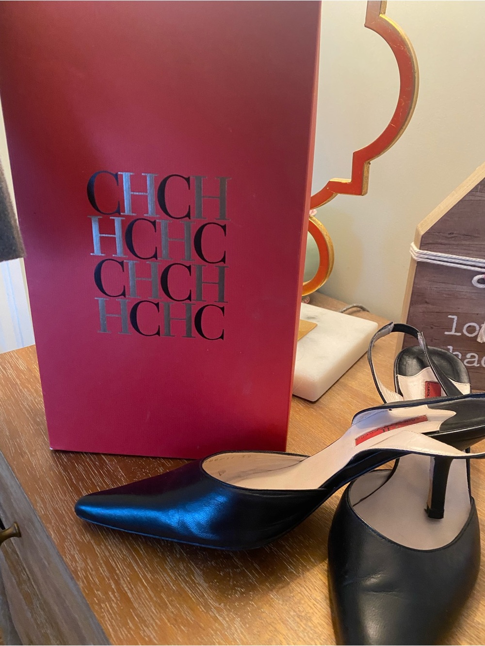 Carolina Herrera Black Leather Slingback Pumps
